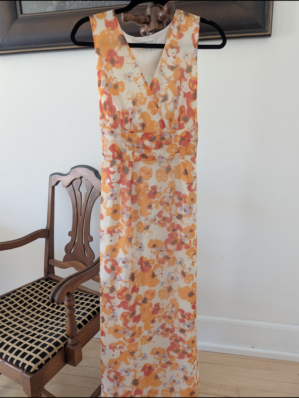 Coldwater Creek Cream Maxi Dress with Orange Floral Print
